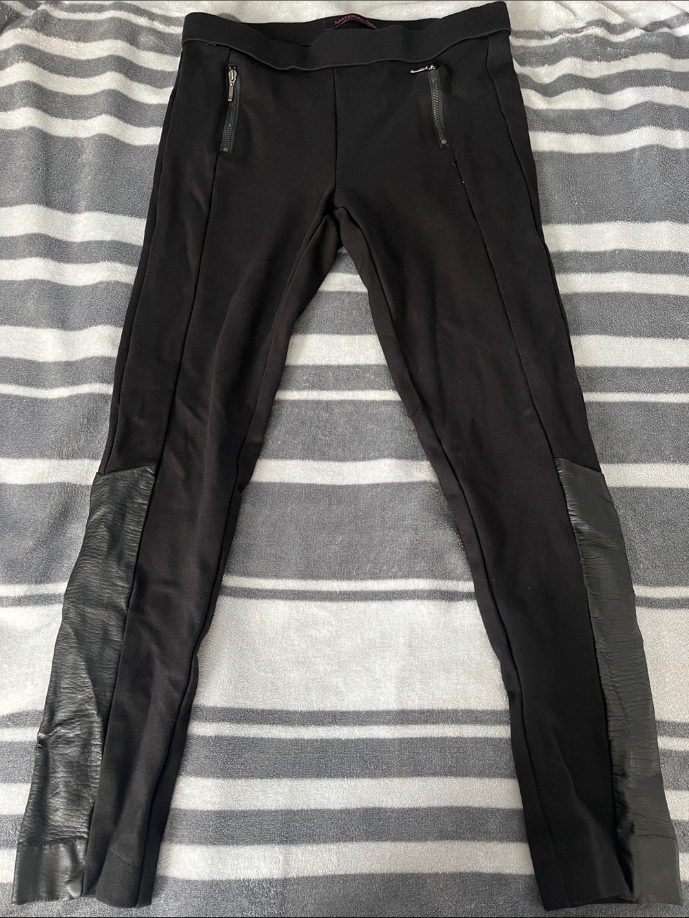 Material Girl Black Leggings with Faux Leather Side Panels